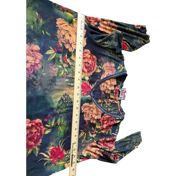 JOHNNY WAS Janie Bamboo Knit Floral Print V Neck 3/4 Sleeve Relaxed Top - Picture 8 of 11